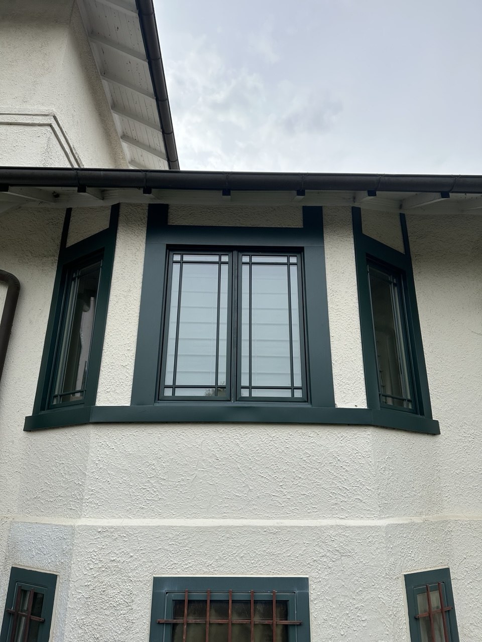 Bay window with green frame