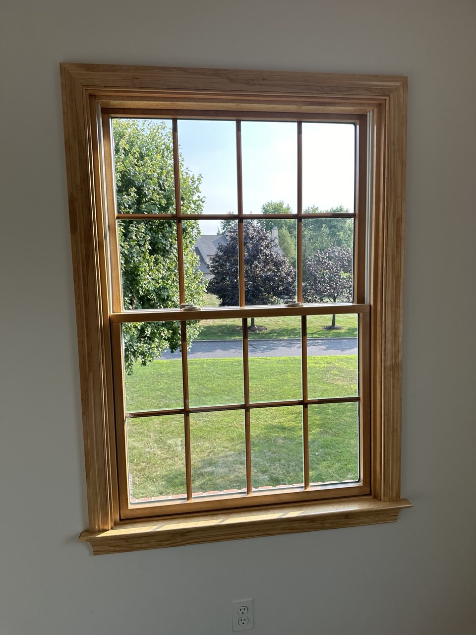 Double-hung window with wood frame